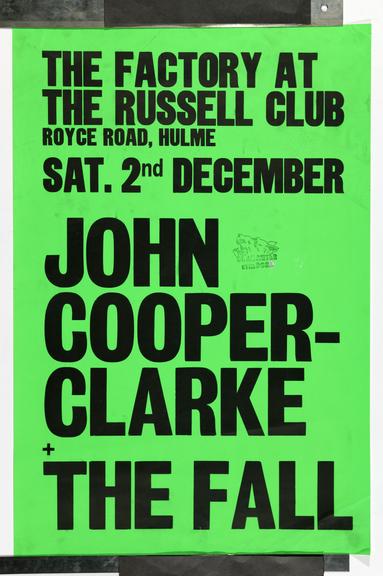 Poster advertising John Cooper Clarke & The Fall at The Russell