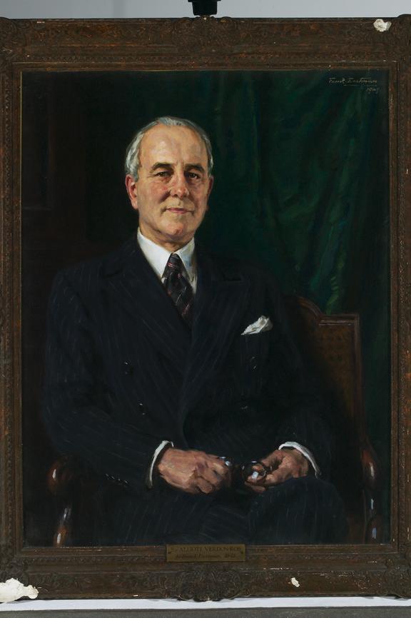 Framed oil portrait of A.V. Roe by Frank Eastman, 1948