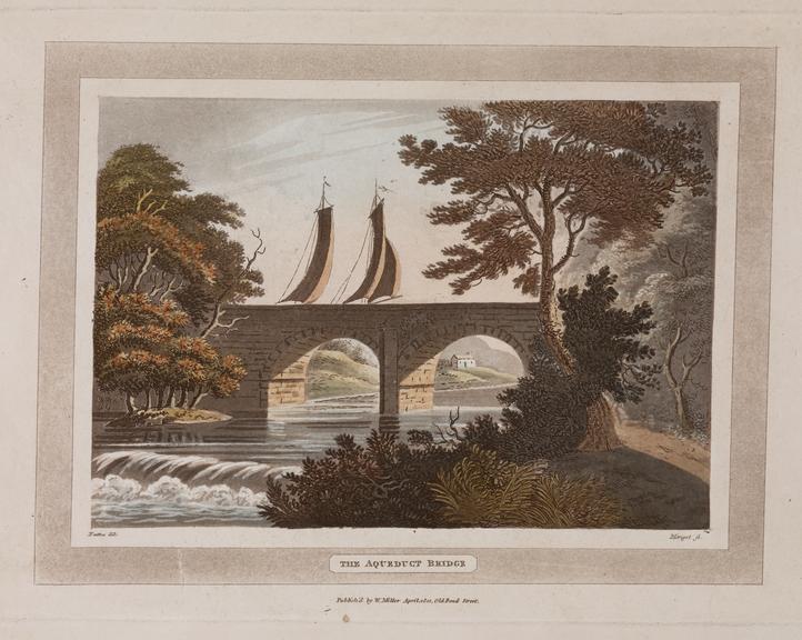 Aquatint, coloured; The Aqueduct Bridge