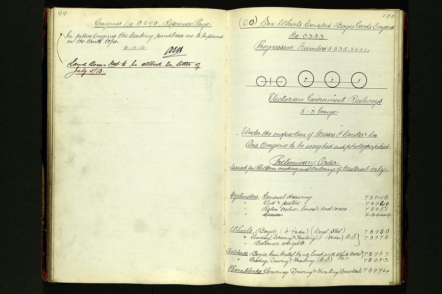 Locomotive order book, numbers 0230-0485