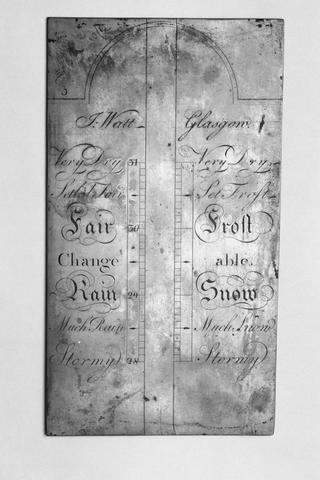 Barometer printing plate, inscribed " I.Watt Glasgow"