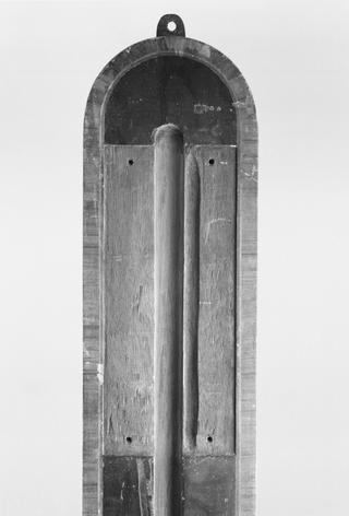 Mahogany barometer frame, hinged cover to lower part