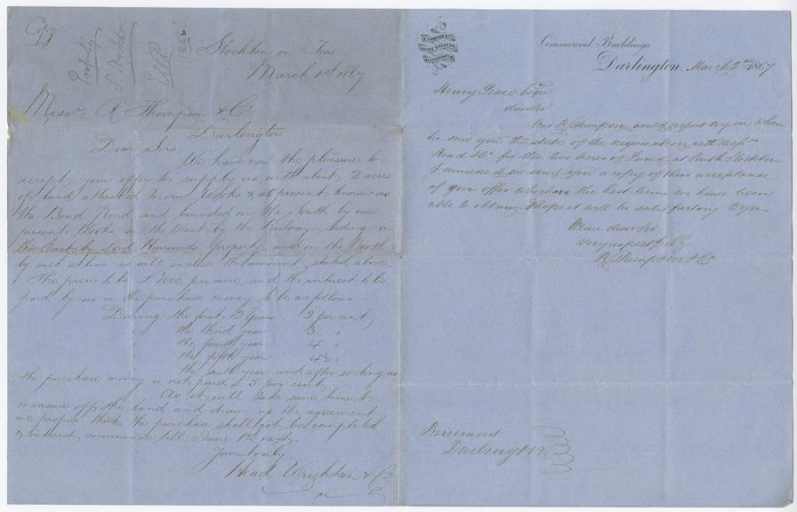 Letter from R. Thompson & Co to Henry Pease