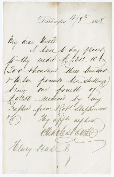 Letter from Charles Eade to Henry Pease