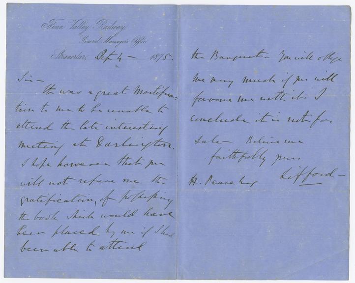 Letter from Lord Lifford to Henry Pease