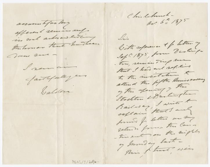 Letter from Lord Walden to Henry Pease