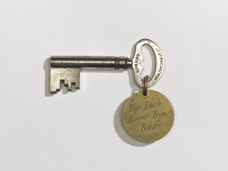 Key for a lock on the Georgian two-piece cast iron church safe