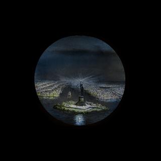 Magic lantern slide: Statue of Liberty, New York, evening