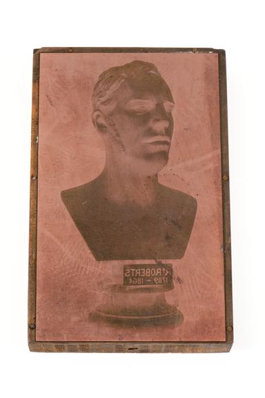 A printing block with a surface image of a bust of Richard