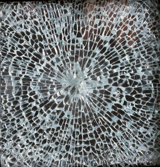 Shatter pattern of toughened glass, 1968