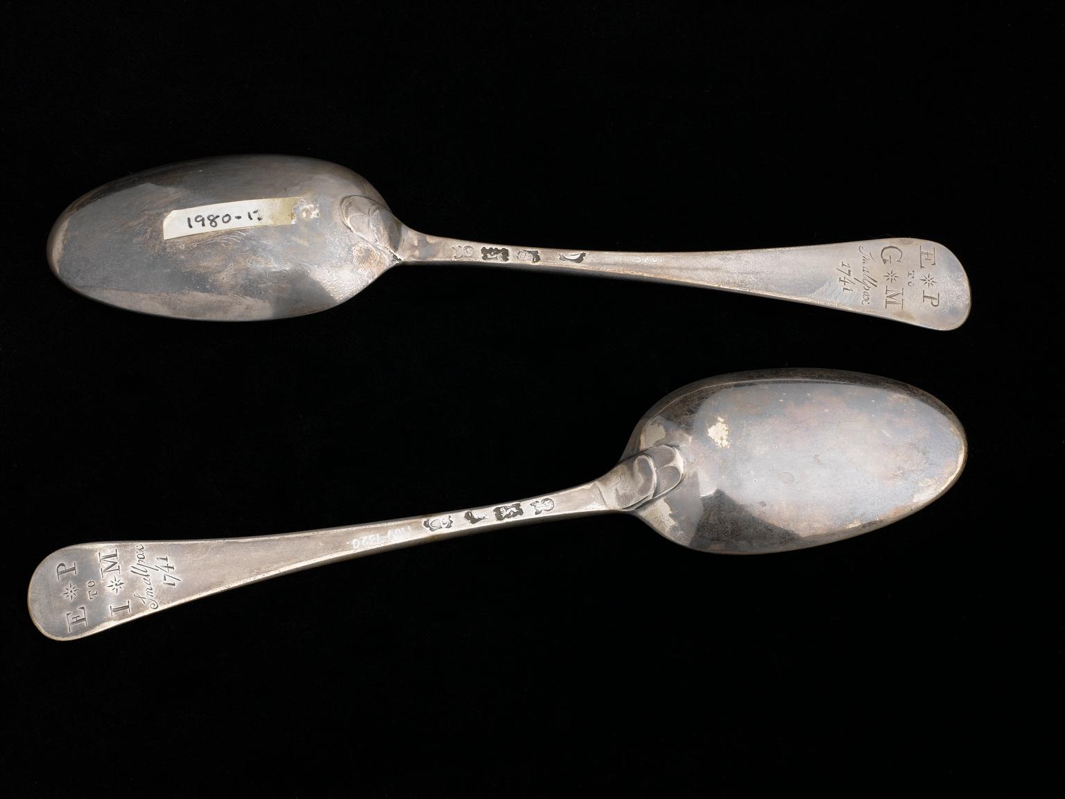 Spoon commemorating smallpox recovery, London, England, 1740