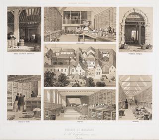 Print, tinted lithograph. 'Bureaux et magasins de J P Cappellemans aine, a Bruxelles'