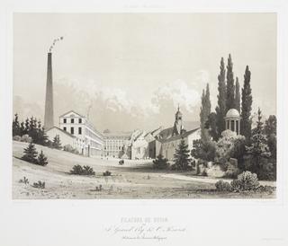 Print, tinted lithograph. 'Filature de coton de J. Grand Ry & O. Poswick a Hodemont les Verviers'