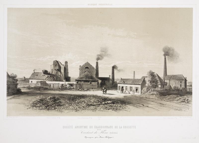 Print, tinted lithograph. 'Societe anonyme du charbonnage de la cossette...' (print)