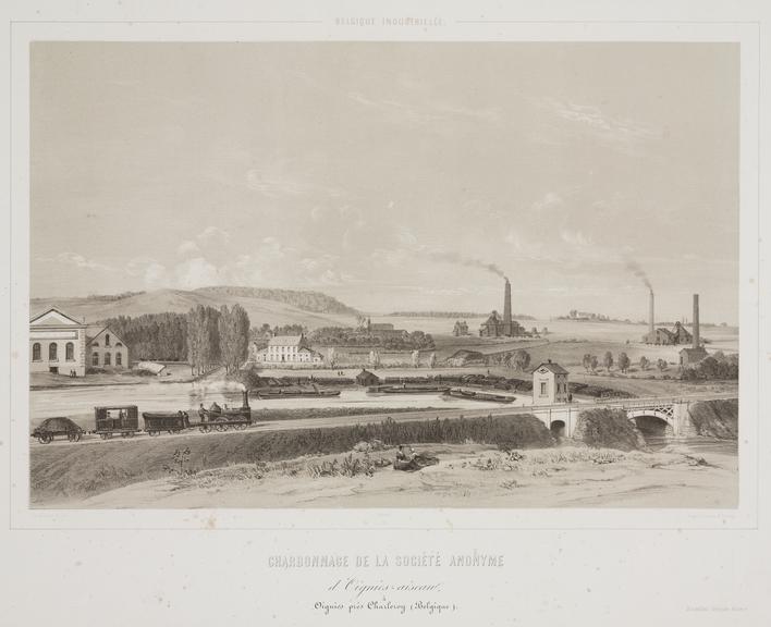 print, tinted, lithograph. 'Charbonnage de la Societe anonyme d'Oignies-aiscauf