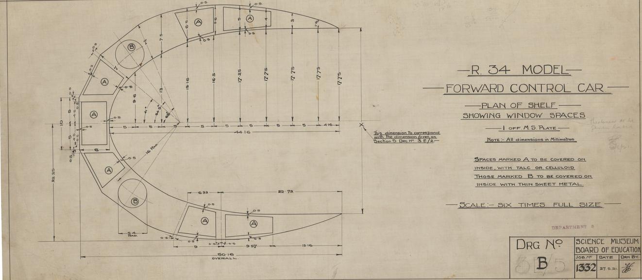 R. 34 Model - Forward Control Car - Plan of Shelf Showing Window Spaces