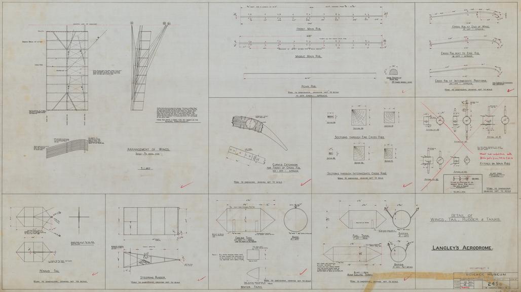 Langley's Aerodrome Details of Wings, Tail, Rudder & Tanks