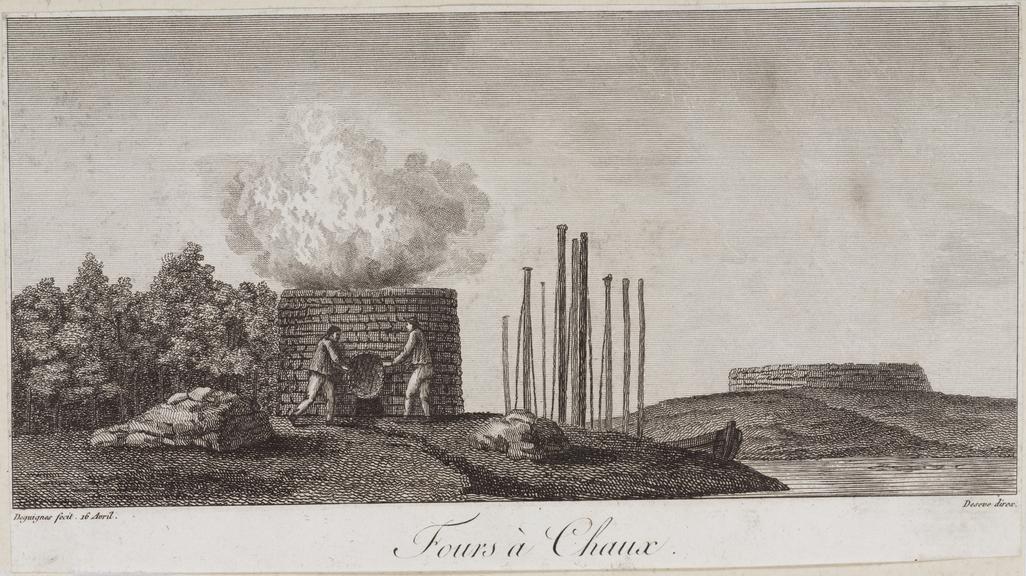 Engraving by Deseve after Deguignes: Fours a Chaux (kiln).   Plate from a book on China