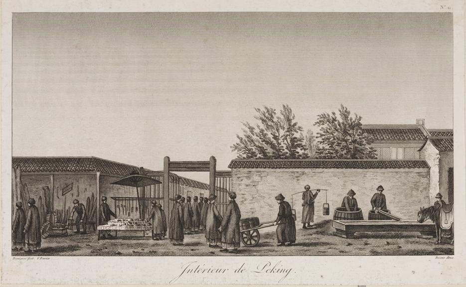 Engraving by Deseve after Deguignes: Interieur de Peking.   Plate from a book on China