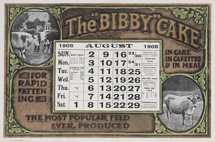 Bibby's Calendar 1908. Booklet with chromolithographs including product ...