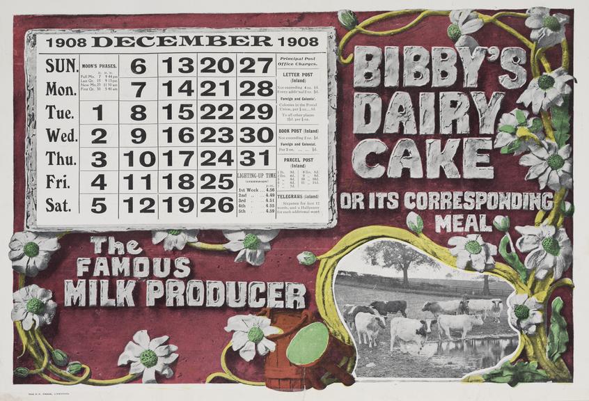 Bibby's Calendar 1908. Booklet with chromolithographs including product ...