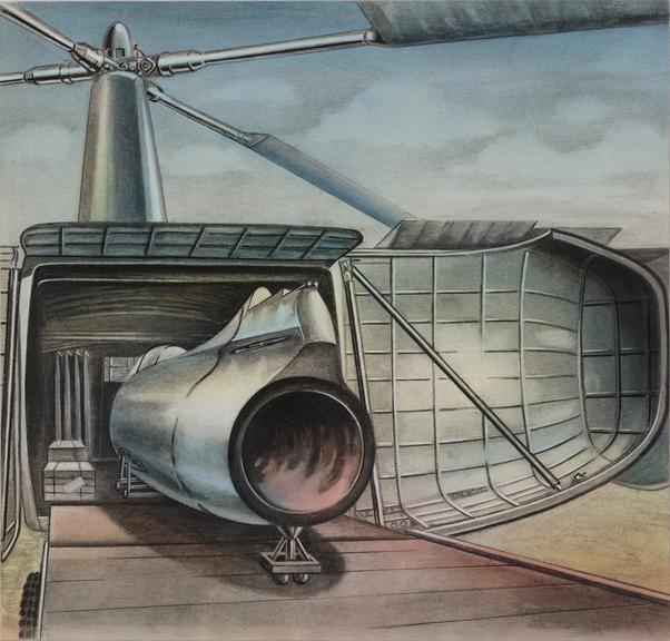 8 artwork items, various media, concerning the Fairey Rotodyne military transport helicopter project