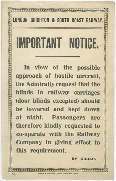 LB&SCR Important Notice. Hostile Aircraft.