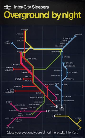 British Railways poster. Inter-City Sleepers. Overground by Night, 1974