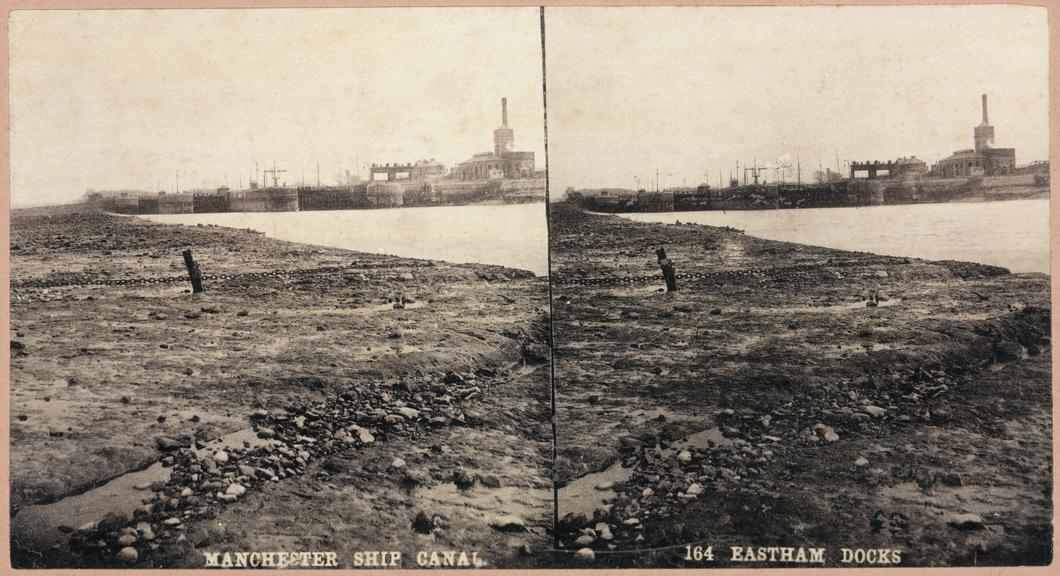 5 stereoscopic photographs on cards from a numbered series on aspects of the Manchester Ship Canal
