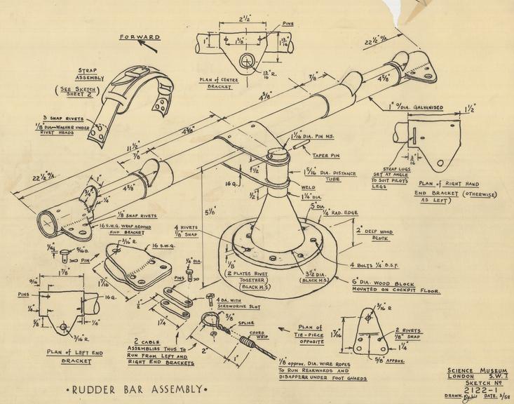 Vickers' Vimy Cockpit - Rudder Bar Assembly