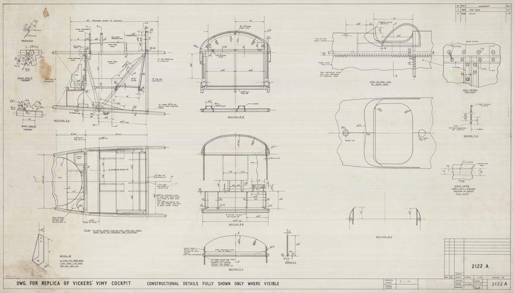 Drawing for Replica of Vickers' Vimy Cockpit - Constructional Details Fully Shown Only Where Visible