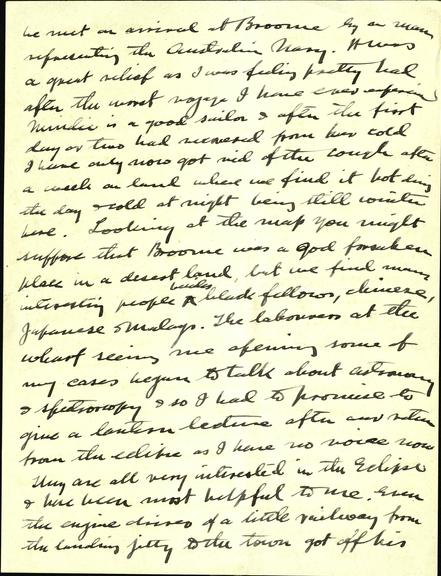 A handwritten letter from J. Evershed to Kate from Australia