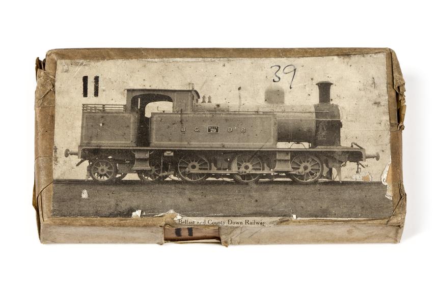 A printing block with a surface image of a tank engine for the