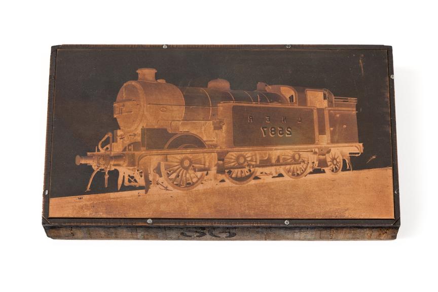 A printing block with the surface image of a LNER 0-6-2 tank