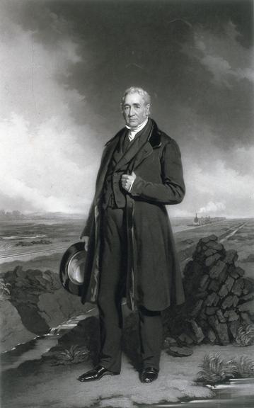 Mezzotint of George Stephenson, J. Lucas del. T.L. Atkinson sc