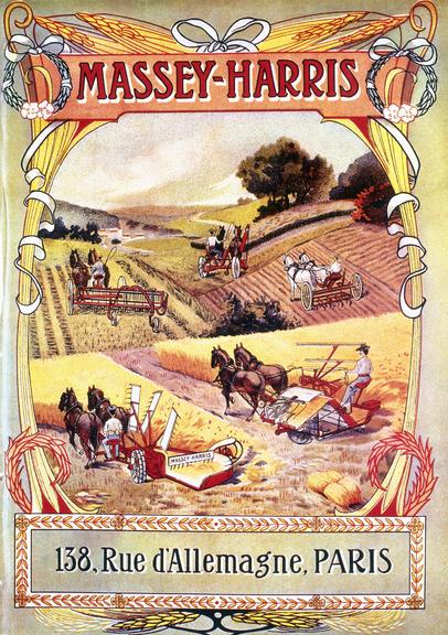 Five chromolithographs of Massey Harris agricultural machinery
