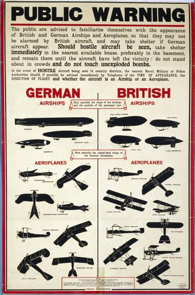 poster: Public Warning - British and German airships and