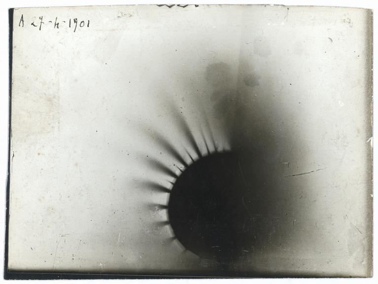 Photograph on POP paper by Henri Becquerel showing experiments