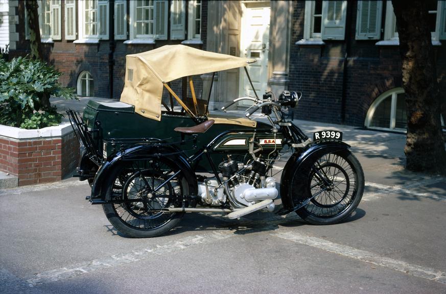 B.S.A. Twin-Cylinder Motor Cycle and Sidecar, 1922