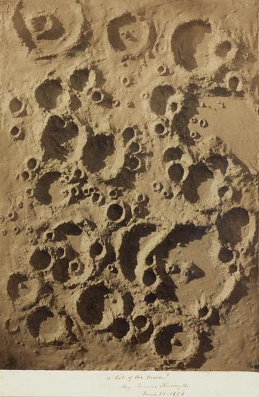 Photograph of a plaster model showing craters on the Moon by James Nasmyth