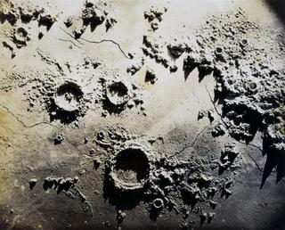 Photograph of a plaster relief model of the Moon's surface