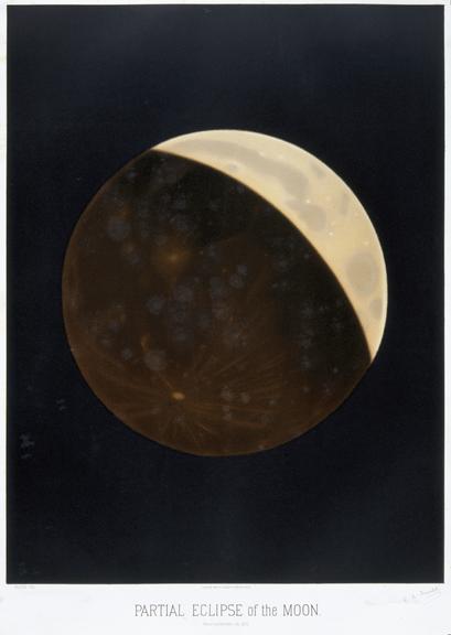 Lithograph in colour: Partial eclipse of the Moon; observed 24