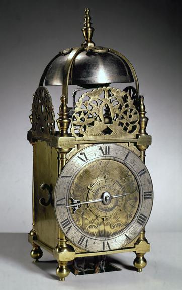 Lantern timepiece with alarm (lantern alarm timepiece; verge escapement; pendulum)