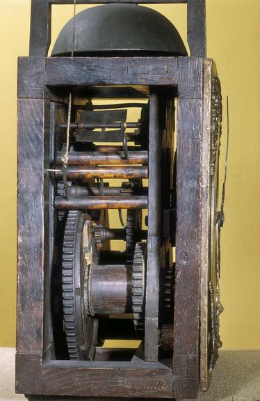 Harrison's eight-day wooden clock movement, with pendulum, weights and parts