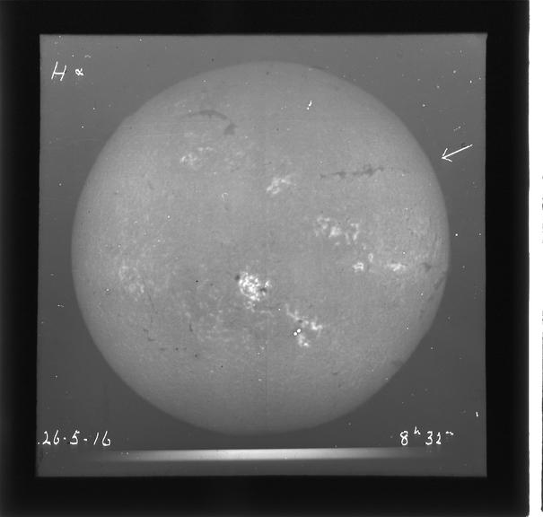 Glass slides of solar spectrums, solar prominences and observatory equipment