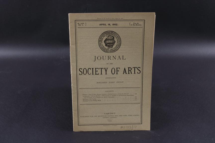 An edition of the 'Journal of the Society of Arts' No