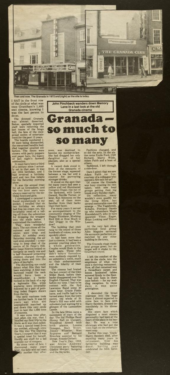 Newspaper cutting 'Granada - so much to so many'