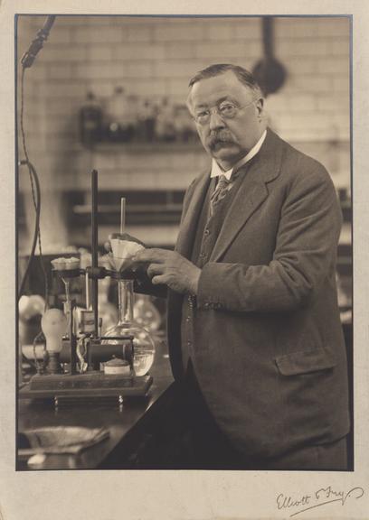 Photograph of W H Perkin Jnr (1860-1929) in the laboratory at