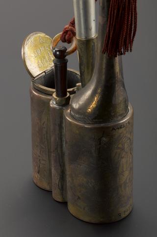 Water pipe for smoking tobacco or opium with tobacco box incorporated engraved brass