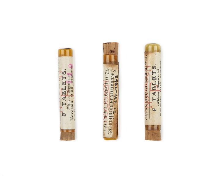 Three tubes of 'Ftablets' (Novocaine) for dental local anaesthetic